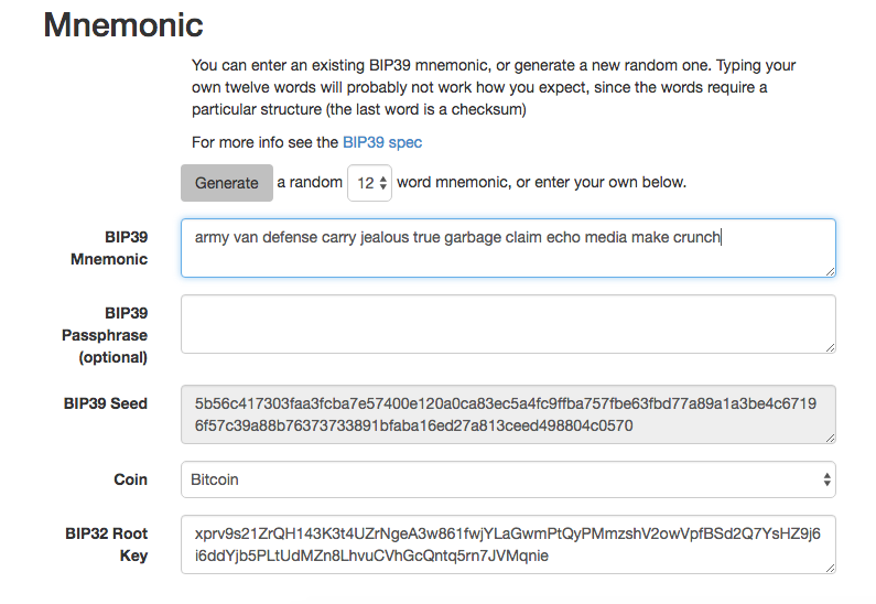 BIP-39 generator web-page