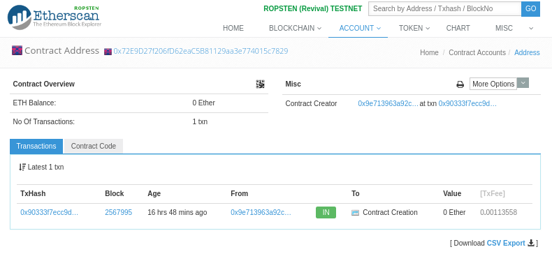 View the Faucet contract address in the etherscan block explorer